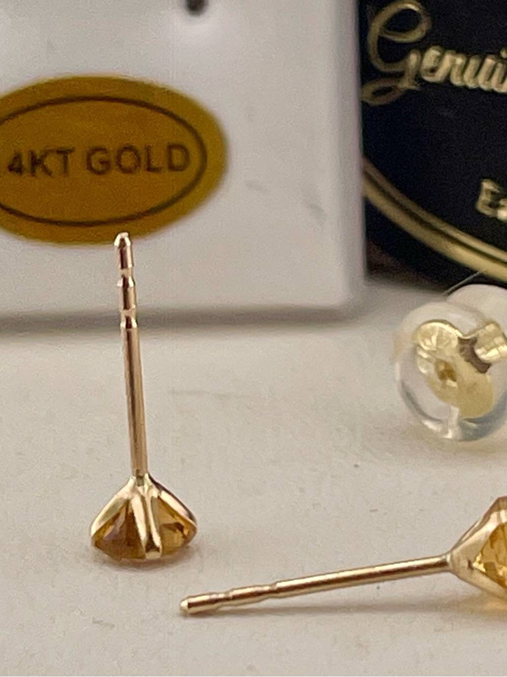 14KT solid Citrine stud earrings 4mm each. .50ct total - Picture 8 of 12